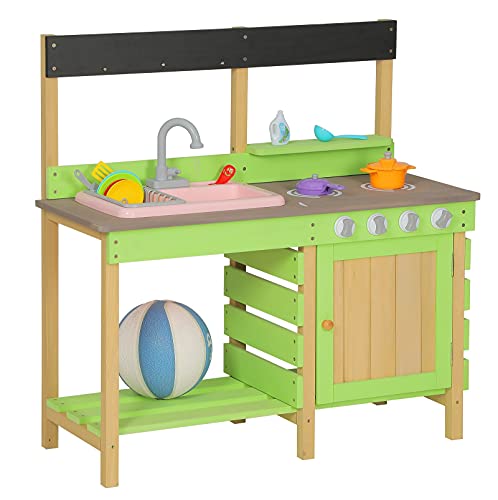 Wooden Kids Kitchen with Pots and Pans,Storage Shelf Cabinet, Side Hanger,Sun,Moon,Star Pattern for 3+