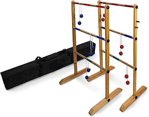 Ladder Toss Double Wooden Ladder Ball Game Set with a6 Bolo Blls,Finished Wood and Durable Nylon Carrying Case